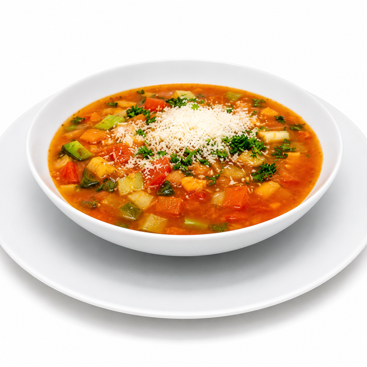 Homemade minestrone soup with pinto beans, vegetables and Parmesan cheese by Casera Healthy Food