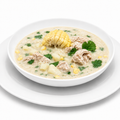 Homemade chicken chupe soup with corn, potatoes and white cheese by Casera Healthy Food