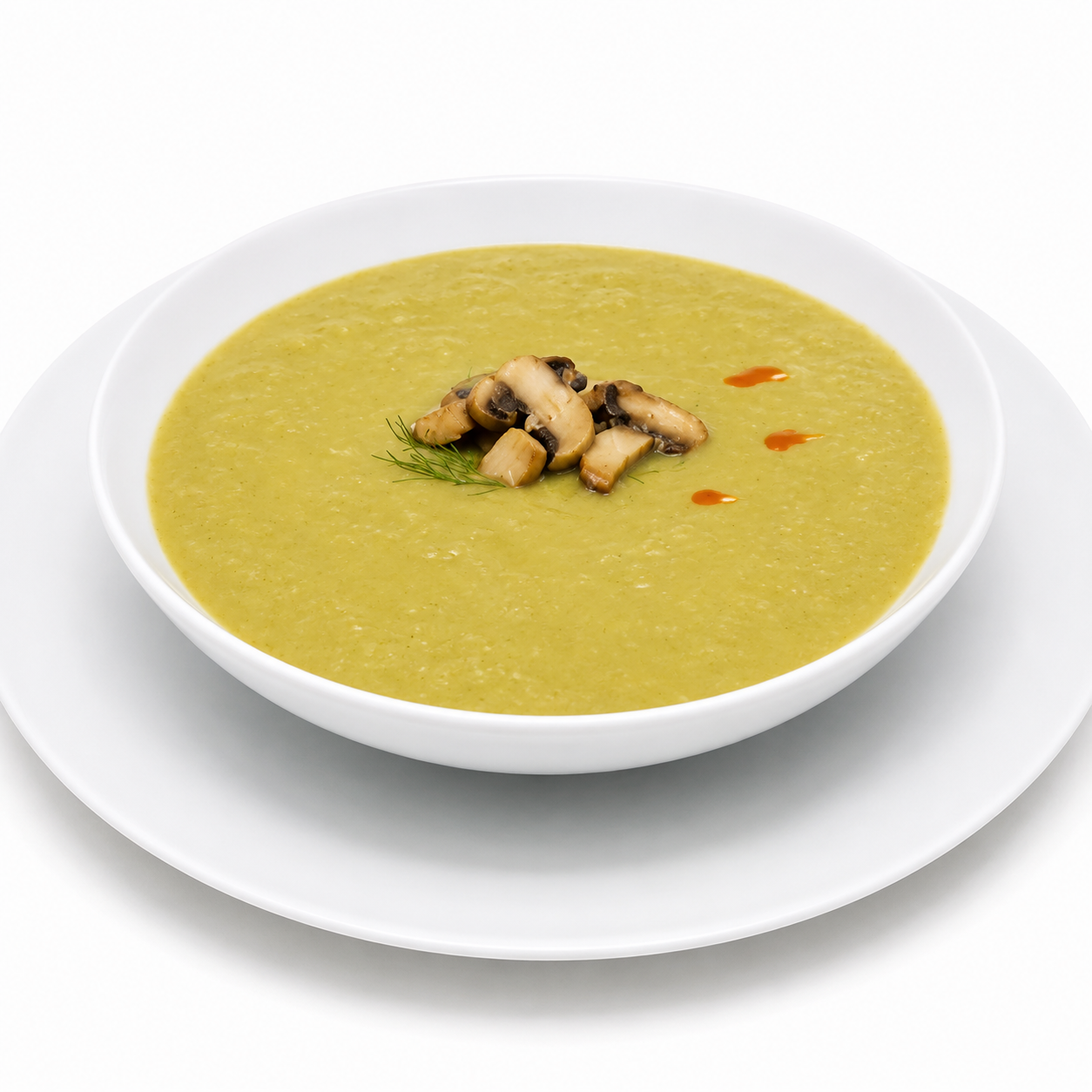 Homemade creamy zucchini soup with Parmesan cheese and mushrooms by Casera Healthy Food